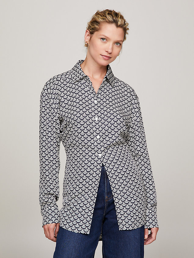 blue modern regular fit bluse mit muschel-print für damen - tommy hilfiger