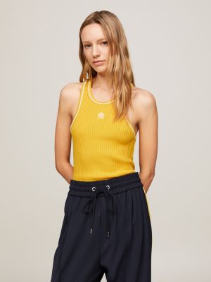 Crest Ribbed Racerback Tank Top, Yellow