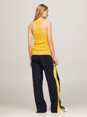 Crest Ribbed Racerback Tank Top, Yellow