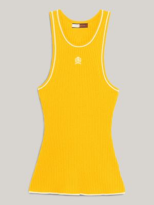 Crest Ribbed Racerback Tank Top, Yellow