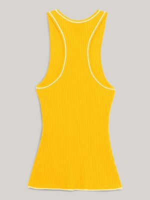 Crest Ribbed Racerback Tank Top, Yellow