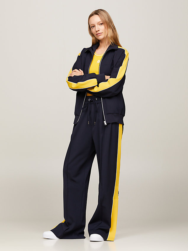 blue crest dual gender side stripe relaxed joggers for women tommy hilfiger
