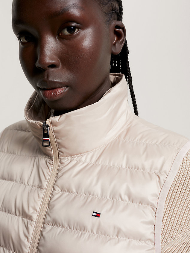 beige global stripe lightweight padded vest for women tommy hilfiger