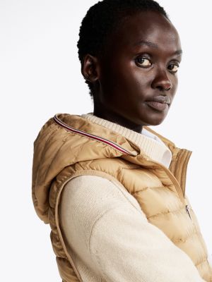 khaki lightweight down hooded vest for women tommy hilfiger
