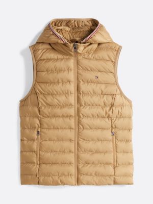 khaki lightweight down hooded vest for women tommy hilfiger