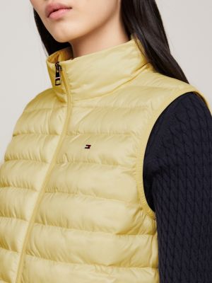 geel lichtgewicht bodywarmer met dons en capuchon voor dames - tommy hilfiger