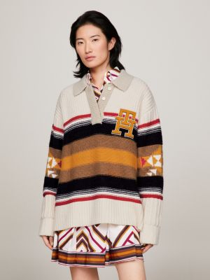 Tommy x Pendleton Valley Stripe Rugby Jumper White Tommy Hilfiger