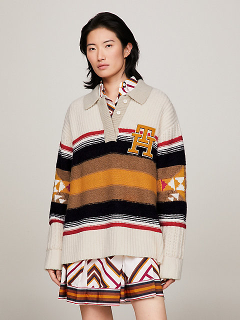 white tommy x pendleton valley stripe rugby jumper for women tommy hilfiger
