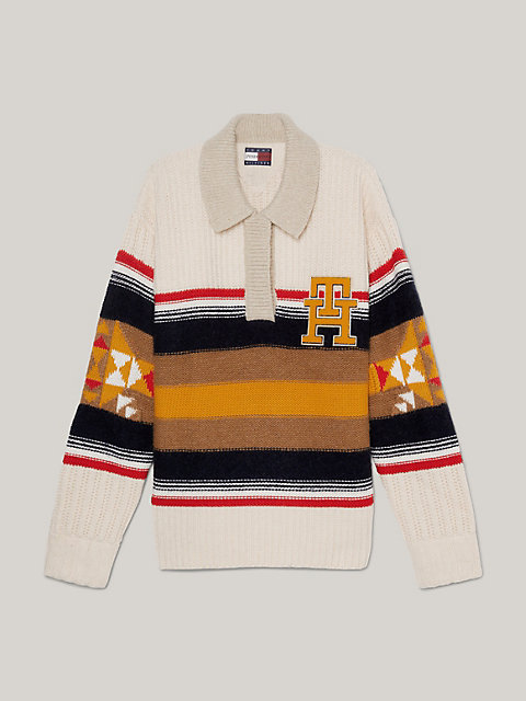 white tommy x pendleton valley stripe rugby jumper for women tommy hilfiger