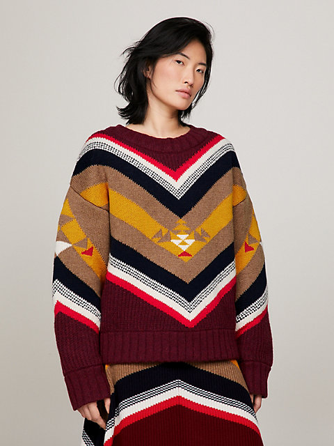 red tommy x pendleton relaxed trui met valley stripe voor dames - tommy hilfiger