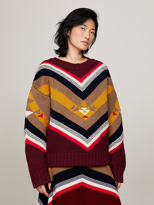 red tommy x pendleton valley stripe relaxed jumper for women tommy hilfiger