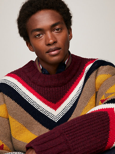 red tommy x pendleton relaxed trui met valley stripe voor dames - tommy hilfiger