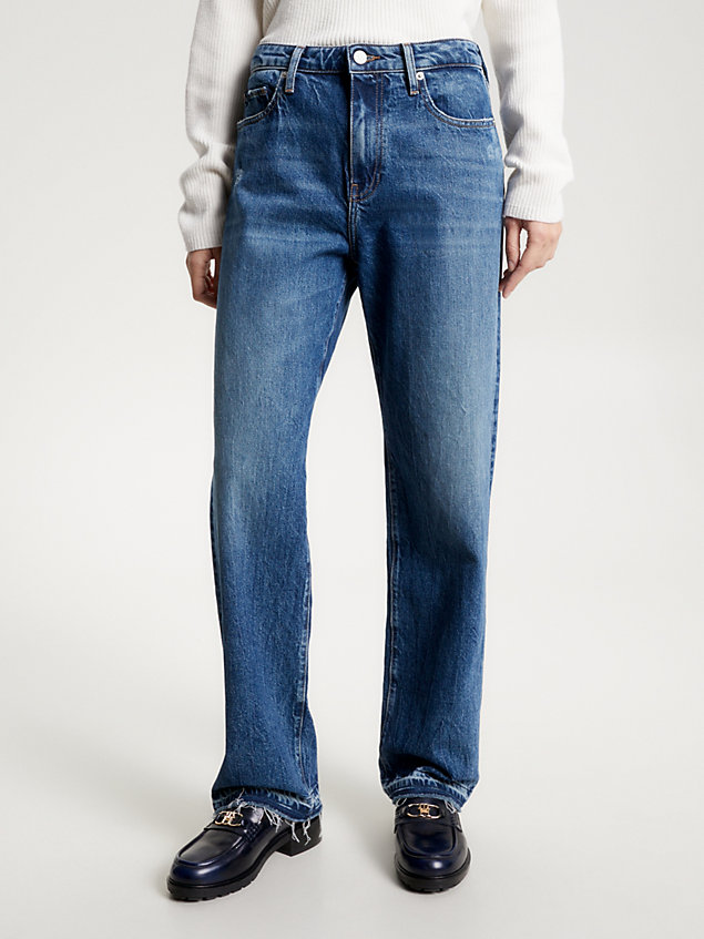 denim straight relaxed jeans mit mittelhohem bund für damen - tommy hilfiger