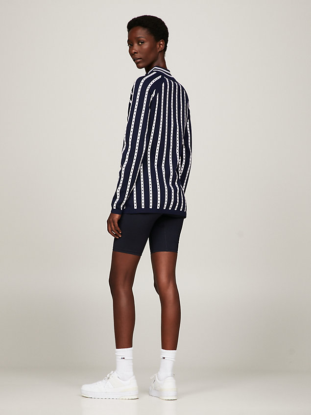 blue sport argyle stripe half-zip slim fit jumper for women tommy hilfiger