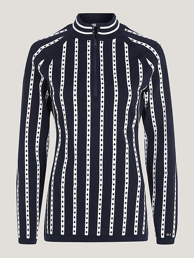 blue sport argyle stripe half-zip slim fit jumper for women tommy hilfiger