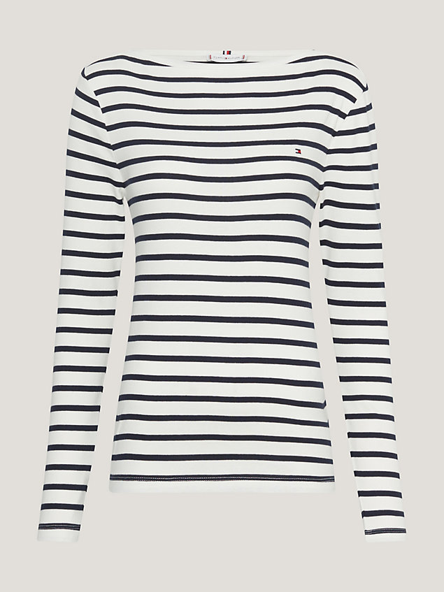 white slim fit boat neck top for women tommy hilfiger