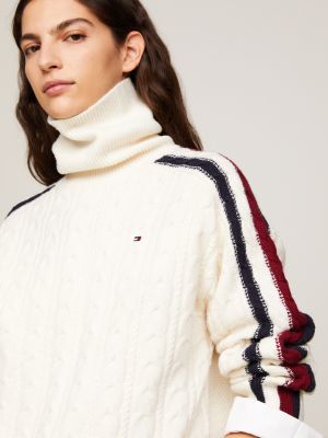 Pull Global Stripe en maille col roul Blanc Tommy Hilfiger