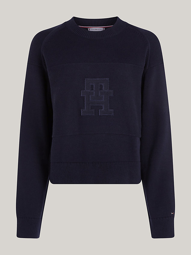 blue relaxed fit trui met th-monogram voor dames - tommy hilfiger