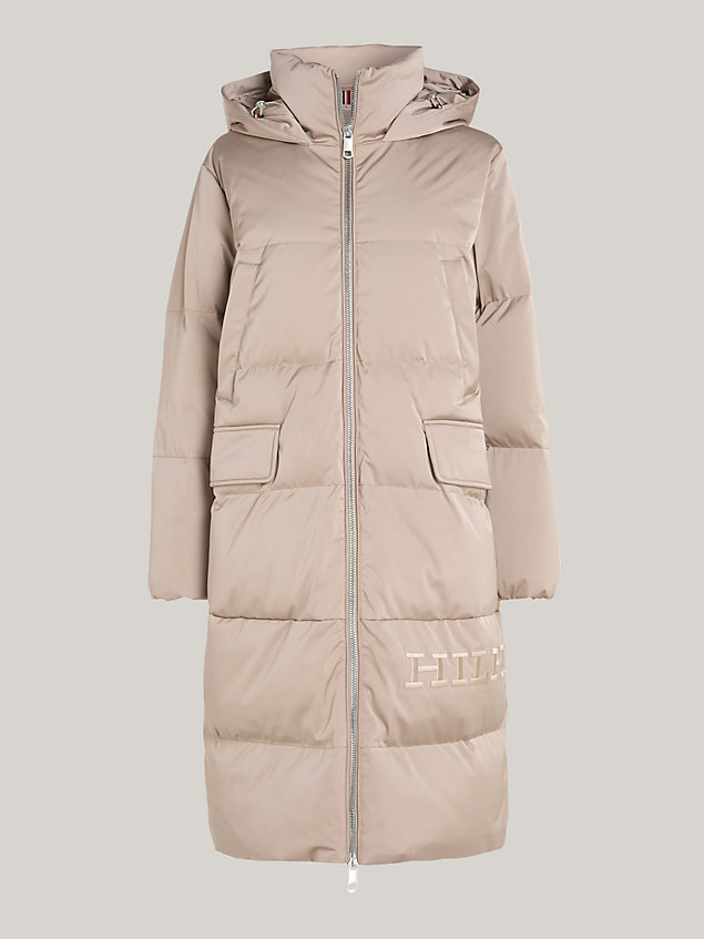 beige hooded maxi down-filled coat for women tommy hilfiger
