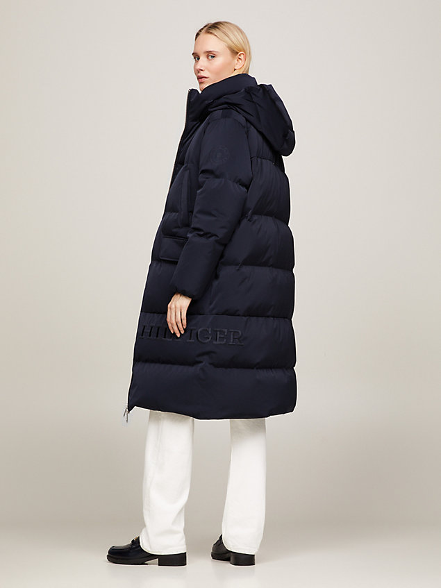 blue hooded maxi down-filled coat for women tommy hilfiger