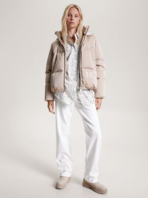 Relaxed Fit Daunenjacke aus Satin mit Kapuze | Beige | Tommy Hilfiger