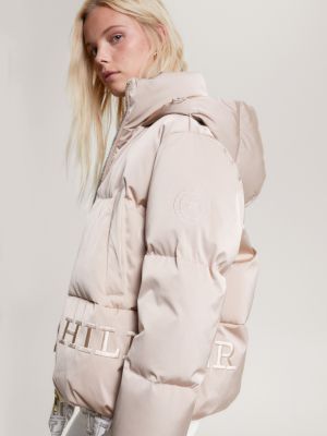 Relaxed Fit Daunenjacke Kapuze Satin | mit aus | Beige Tommy Hilfiger