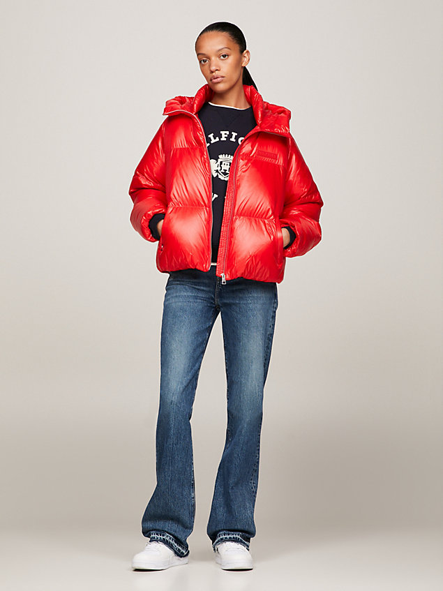 orange new york down relaxed puffer jacket for women tommy hilfiger