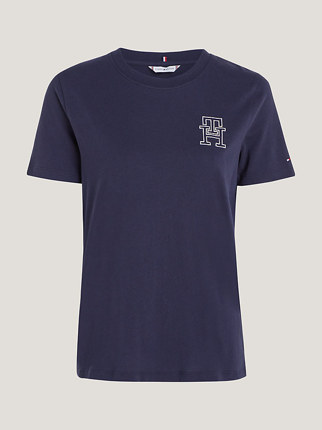 blue th monogram modern crew neck t-shirt for women tommy hilfiger