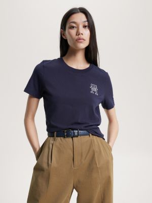 T shirt TH Monogram Modern col ras du cou Bleu Tommy Hilfiger