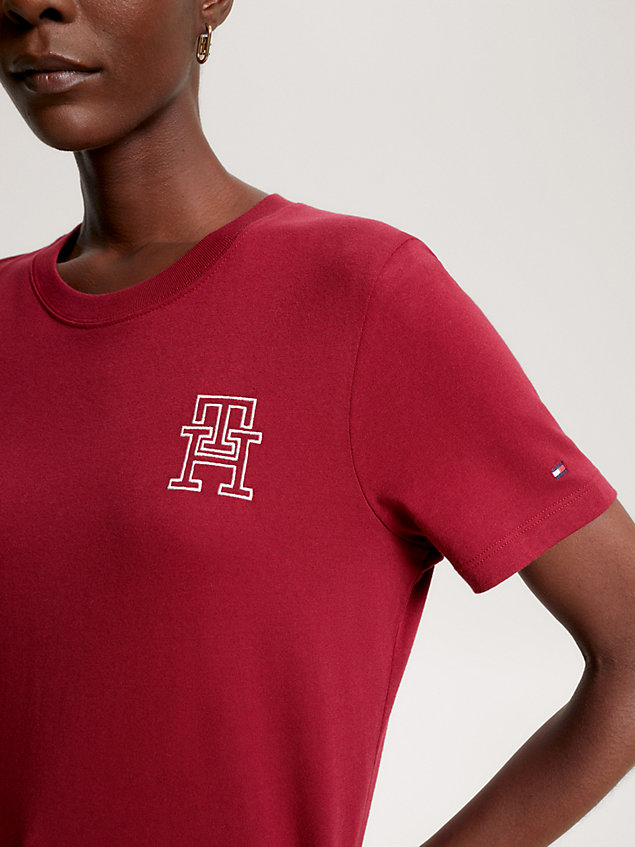 red th monogram modern crew neck t-shirt for women tommy hilfiger
