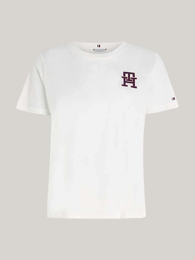 t-shirt th monogram modern à col ras-du-cou white pour femmes tommy hilfiger