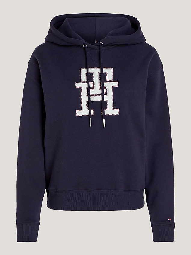 blue th monogram modern hoodie mit logo für damen - tommy hilfiger