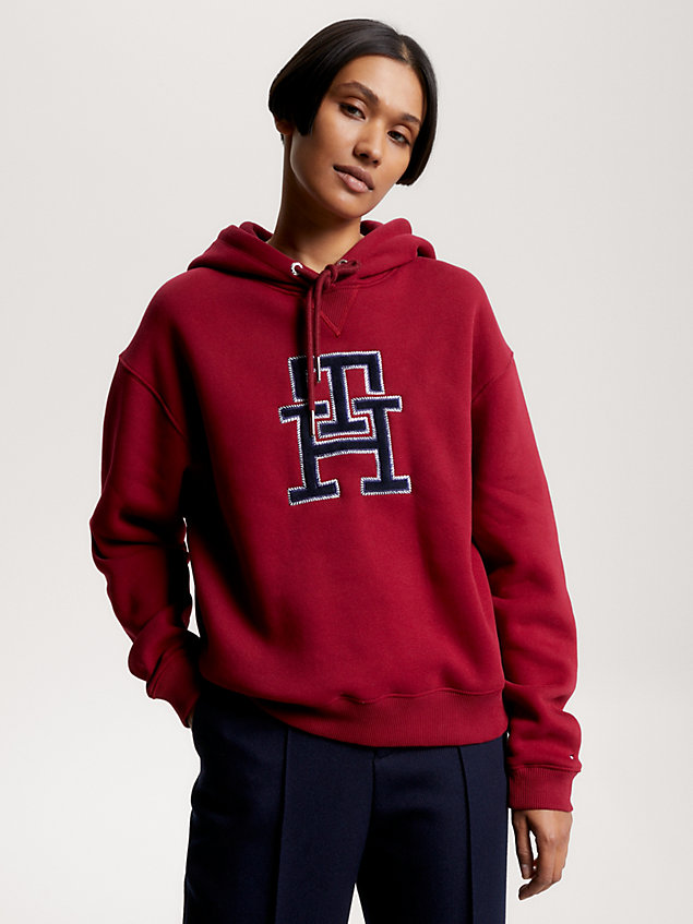 red th monogram modern hoodie mit logo für damen - tommy hilfiger