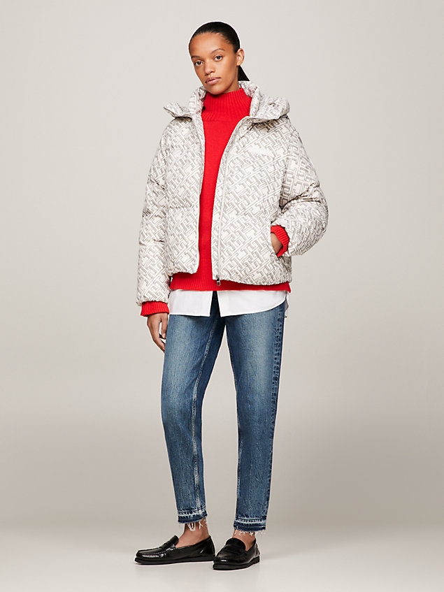 white relaxed recycled down new york puffer jacket for women tommy hilfiger