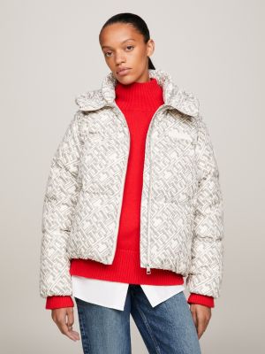 Tommy Hilfiger Denim Down Puffer Jacket Detachable Hood in Red