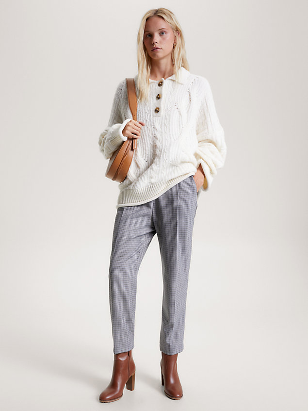 white check relaxed fit tapered trousers for women tommy hilfiger