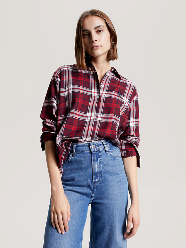 camisa oversize con cuadros escoceses red de mujer tommy hilfiger
