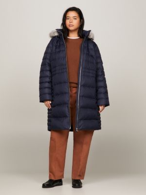 Curve Faux Fur Hood Coat | Blue | Tommy Hilfiger