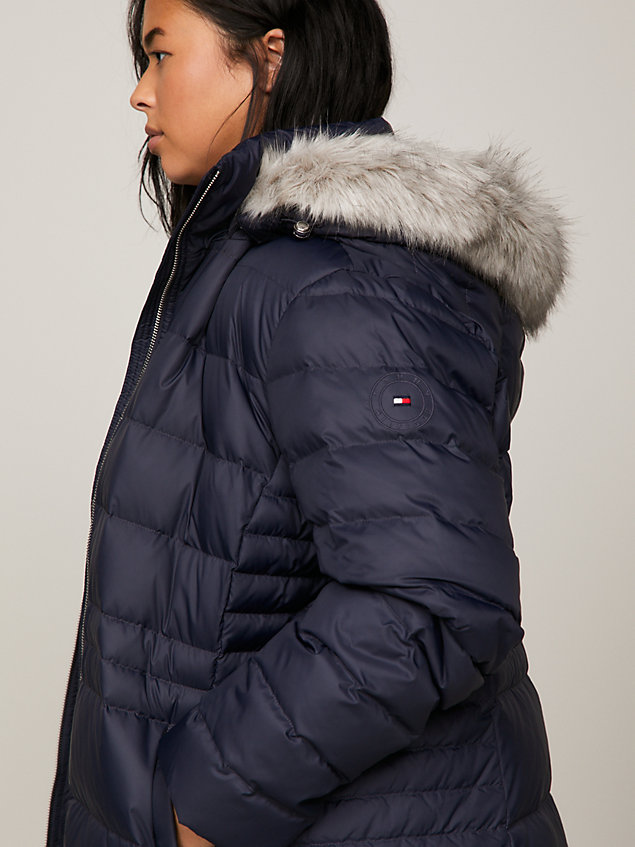 blue curve faux fur hood coat for women tommy hilfiger