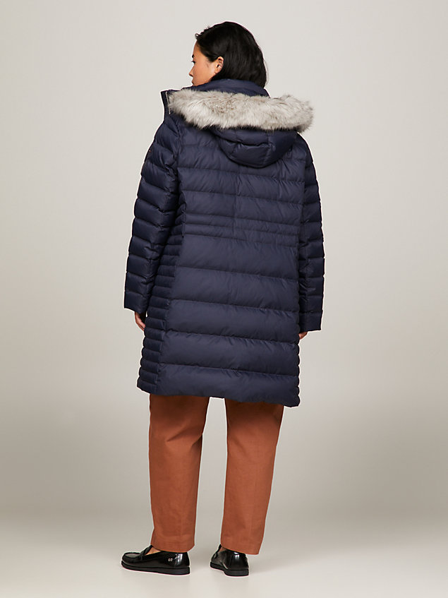 blue curve faux fur hood coat for women tommy hilfiger