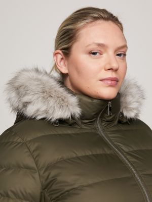 Curve Faux Fur Hood Coat | Khaki | Tommy Hilfiger