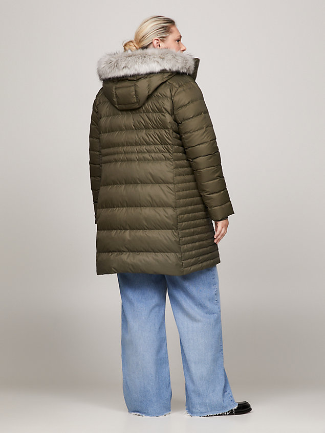 khaki curve faux fur hood coat for women tommy hilfiger