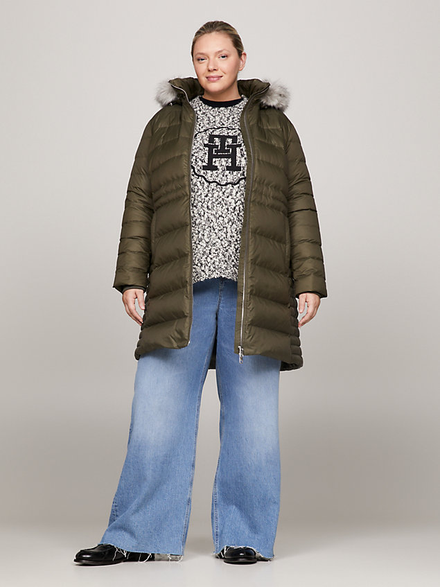 khaki curve faux fur hood coat for women tommy hilfiger