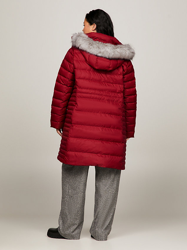 red curve faux fur hood coat for women tommy hilfiger