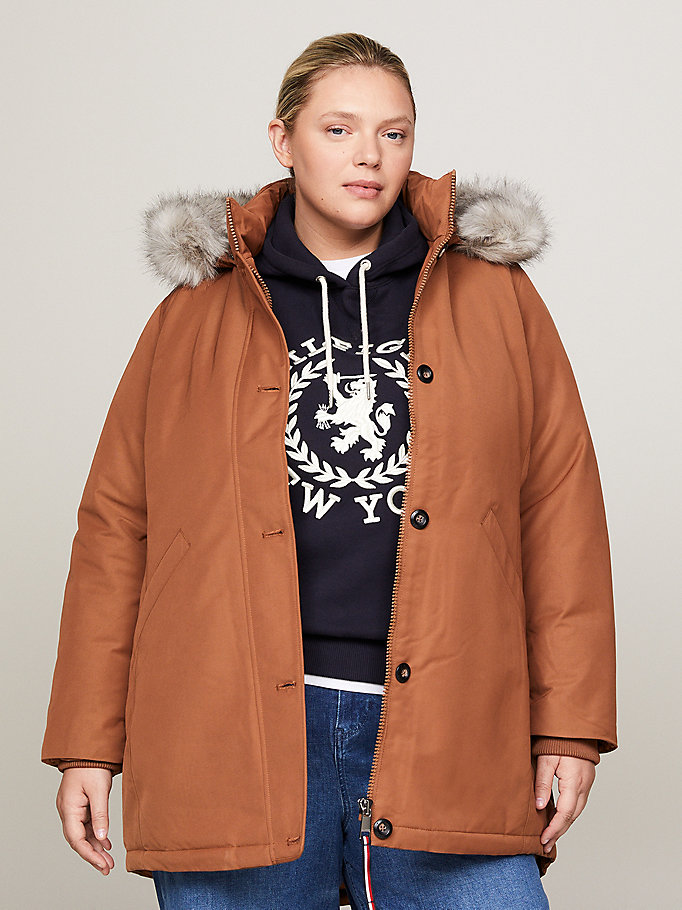 Curve Faux Fur Hooded Padded Parka | Brown | Tommy Hilfiger
