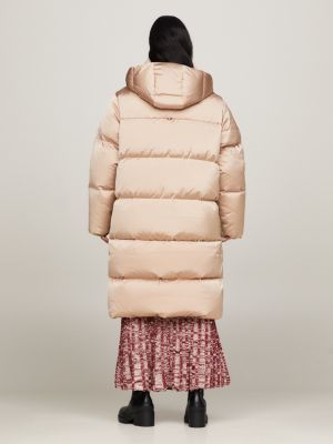 Curve Hooded Maxi Down-Filled Coat, Beige