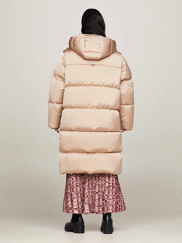 beige curve hooded maxi down-filled coat for women tommy hilfiger