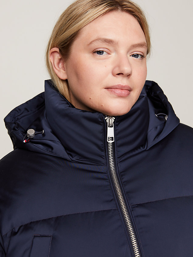 blue curve hooded maxi down-filled coat for women tommy hilfiger