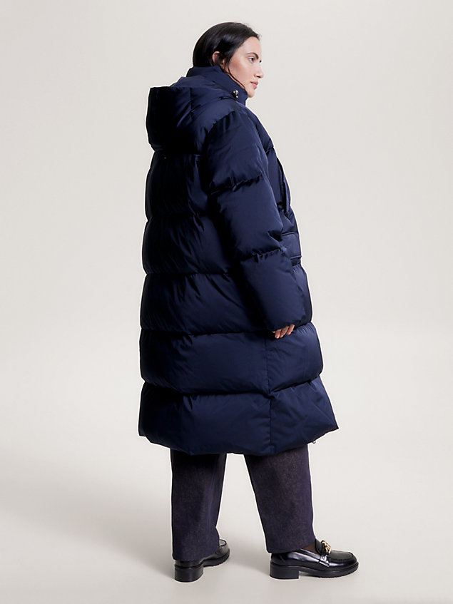 abrigo curve de plumón con capucha blue de mujer tommy hilfiger