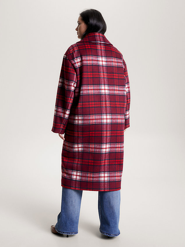 red curve tartan th monogram relaxed coat for women tommy hilfiger
